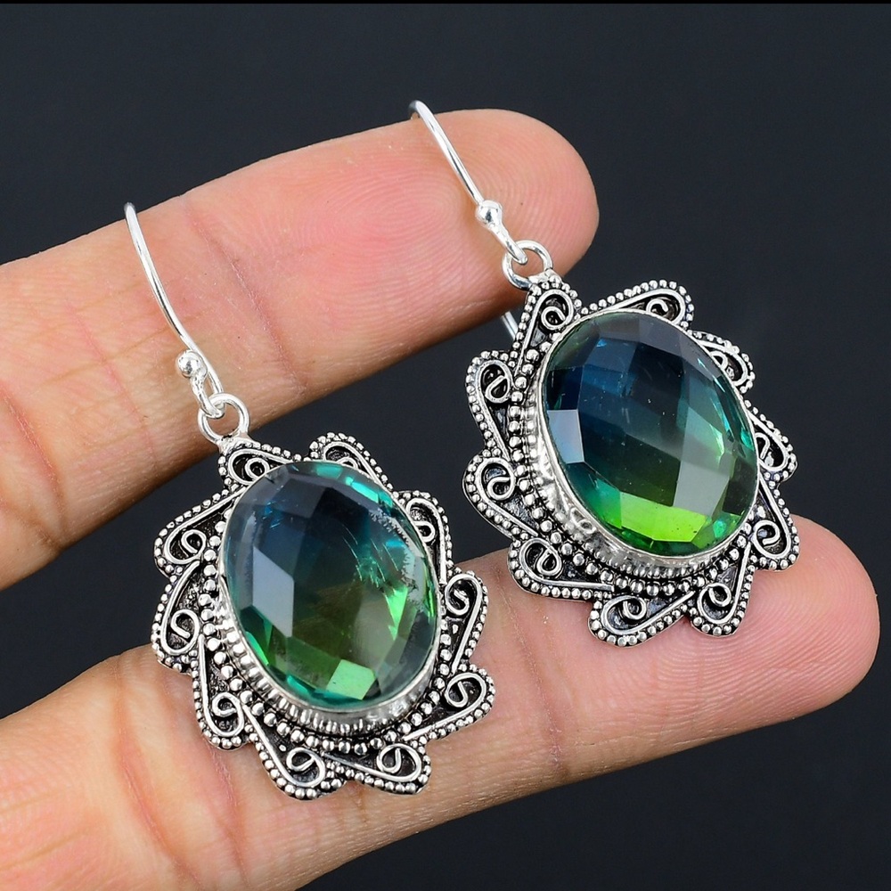 Lucious Bicolor Tourmaline Earrings Wrapped in Solid 925 Sterling Silver
